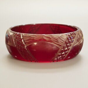 Vintage Cherry Red Bakelite Bangle Bracelet Tested Burgundy 8”